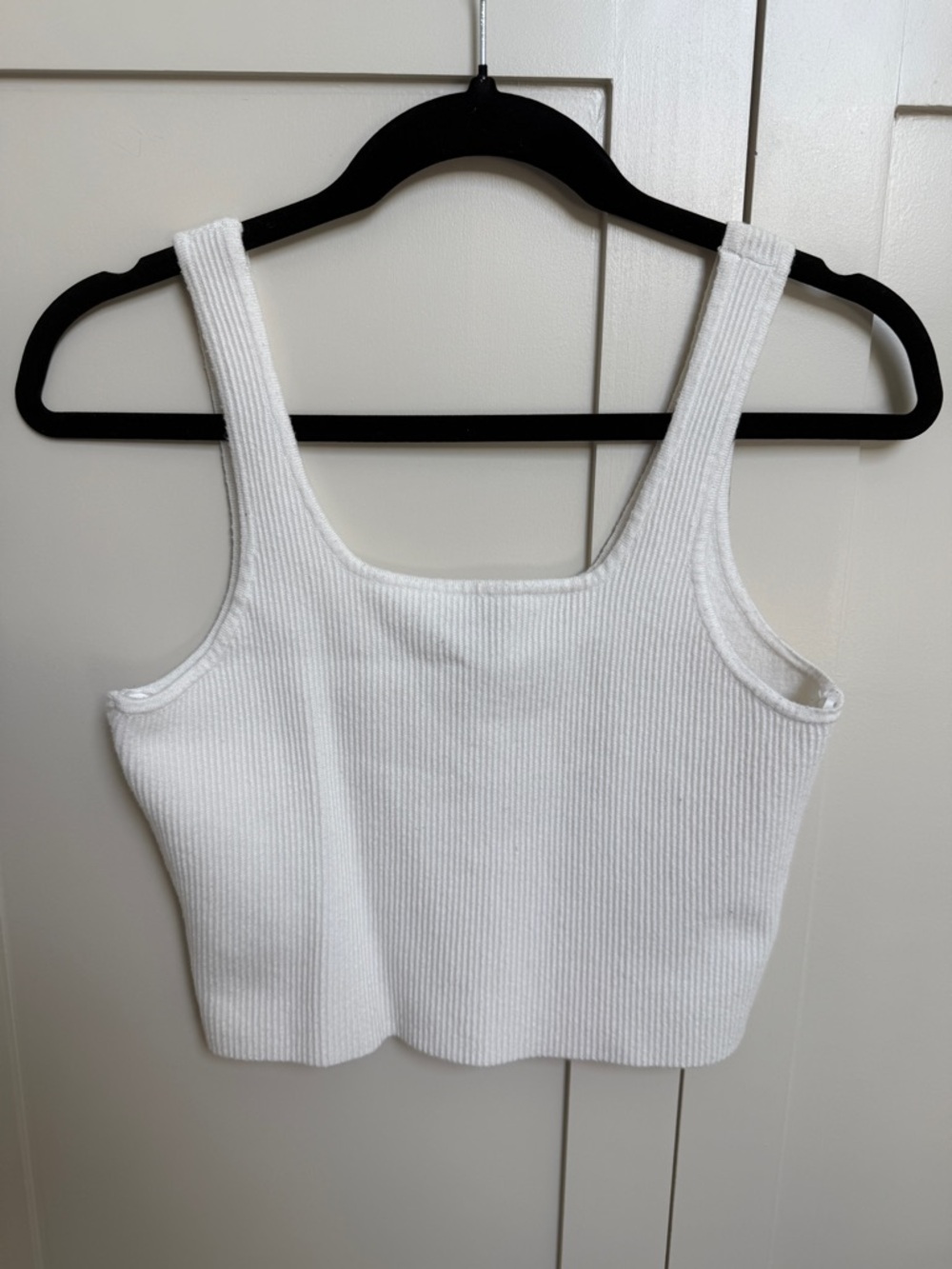 Kendall & Kylie White Ribbed Square Neck Crop Tank Top